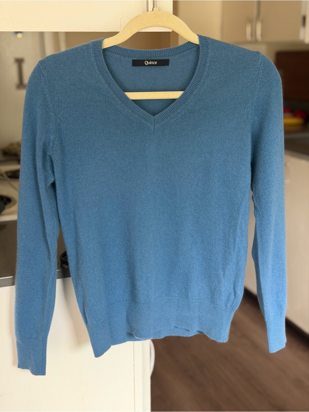 Quince V-Neck Cashmere Sweater in Dusty Teal